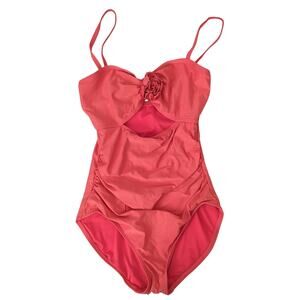 Kate Spade Swimsuit One Piece Dive Right Coral Cut Out Keyhole Rose M